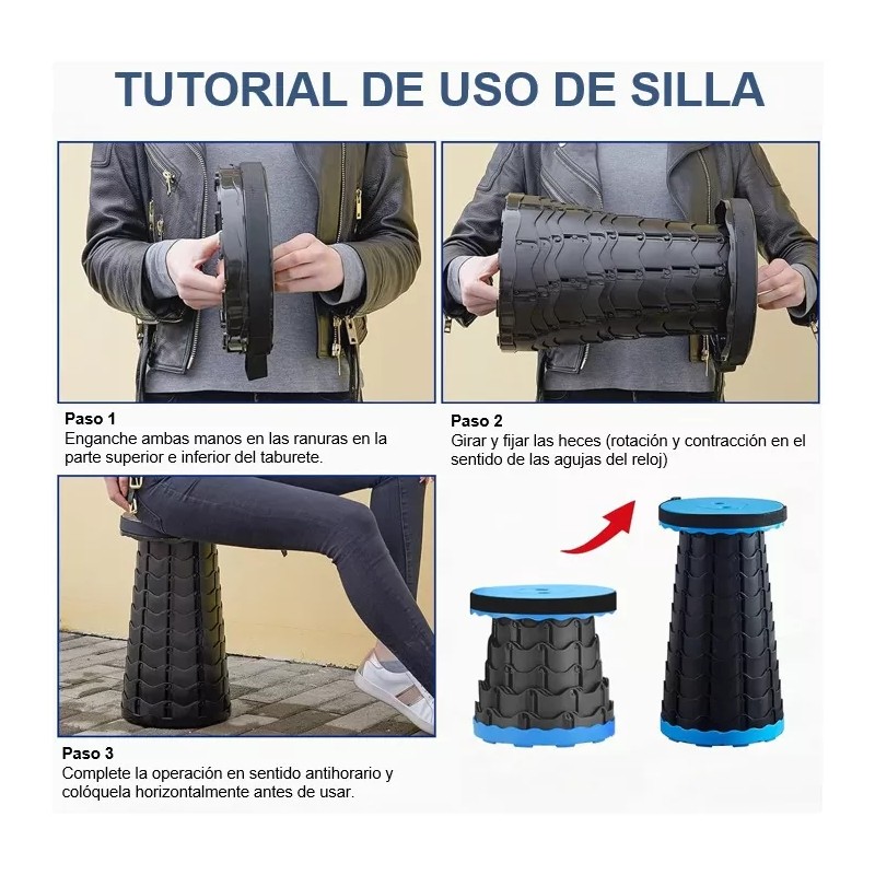 Banco Retráctil Silla Camping Plegable Antideslizante25x45cm