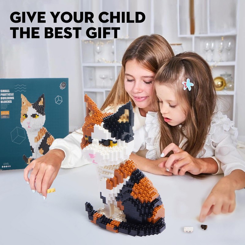 GaoDeBuChou Calico Cat Micro Building Block Set,1300 Pieces Animals Mini