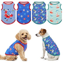 LyssKMK 4-Pack Dog Ocean Style Shirts Puppy Summer Tank Tops Cute Ocean Animals Sailboat Pattern Outfits for for Small Dogs Boy Girl Dog Cooling Clothes for Small Medium Dogs S
