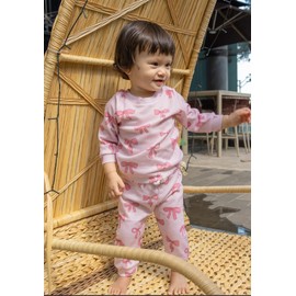 Domisola Infant Baby Girl Clothes Cute Bow Print Long Sleeve Sweatshirt Pants Set Waffle Knit Toddler Spring Fall Outfits (Pink, 0-6 Months)