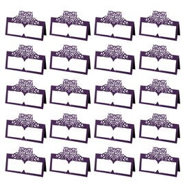 Cabilock 50pcs Place Cards with Hollow Heart Iridescent Paper Table Cards Blank Table Name Place Cards Table Tent Cards for Wedding Banquets Dinner Parties Purple