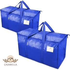 CasaBella 24 Gallon Extra Large Heavy Duty Foldable Moving Bags With Carrying Handles, Zippers and Tag Pocket, Outdoor Camping, water proof Organiser:_2 Counts
