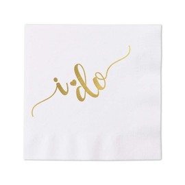 Gold Foil I Do Calligraphy Napkins / 100 White Beverage Napkins / 4 3/4" Cocktail Napkins/Party Supplies/Made in Canada