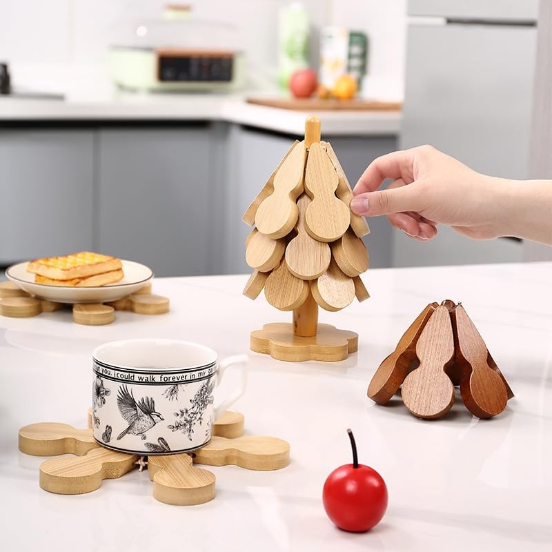 Tree Insulation Pad, Christmas Tree Shaped Tripod, Wooden Foldable Pot