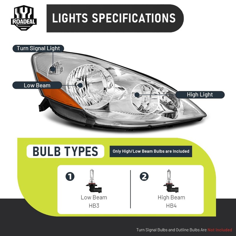 ROADEAL Headlights W/Bulbs for 2006-2010 Toyota Sienna Minivan (All Trims: