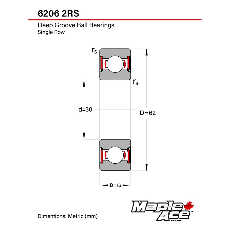 MAPLE ACE 6206-2RS Ball Bearing 30x62x16mm 6206 2RS Rubber Sealed