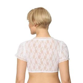Women's Bavarian Oktoberfest Traditional Dirndl Blouse Beer Garden Crop Lace Top (Large, Chinffon White)