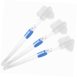 FRCOLOR 3pcs Double Sided Transparent Denture Brush for False Teeth Cleaning Tool for Hard to Reach Surfaces Firm Bristles Non Slip Handle for Easy Control