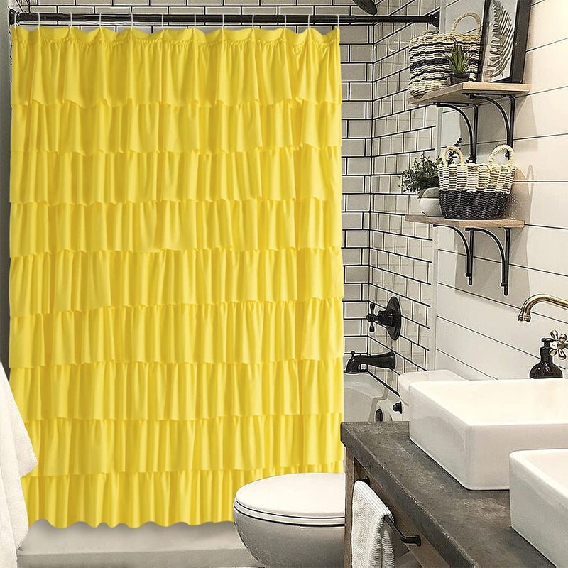 WestWeir Ruffle Shower Curtain, 72-inches Extra Long, Yellow Ruffled Bath