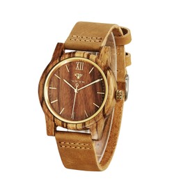 VICVS Wooden Watches for Men Women Natural Walnut Olive Wood Chronograph Japanese Quartz Adjustable Strap Military Sports Leisure, Zebra-1, Strap.