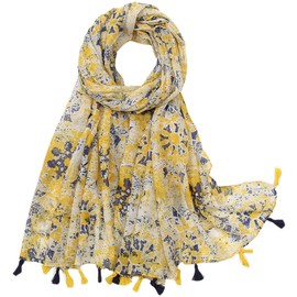 MAIRY Yellow Scarf Ladies Lightweight Floral Flower Scarves for Women UK Yellow Spring Summer Autumn Winter Shawls and Wraps,136