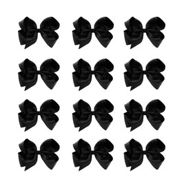 DEEKA 12 PCS 6" Big Hand-made Grosgrain Ribbon Hair Bow Alligator Clips Hair Accessories for Little Teen Toddler Girls - Black
