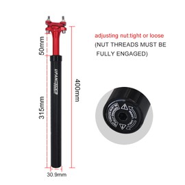 UPANBIKE Bike Suspension Seatpost 400mm Length φ27.2mm 28.6mm 30.9mm 31.6mm Shock Absorber Seat Post for Mountain Bike Seat Post BMX Road Bike(30.9mm*Black+Red)