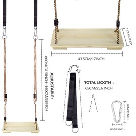 NOSTIFY Wooden Swing Seat, Nostalgic Outdoor Wood Swing for Kids Adults, Tree Straps Set Accessories for Backyard Patio Garden Playground, Height Adjustable (Raw Wood)