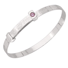 Children's 925 Sterling Silver Baby Princess Bracelet, Christening, Birthday Expander Bangle with pink Cubic Zirconia 0-1yrs