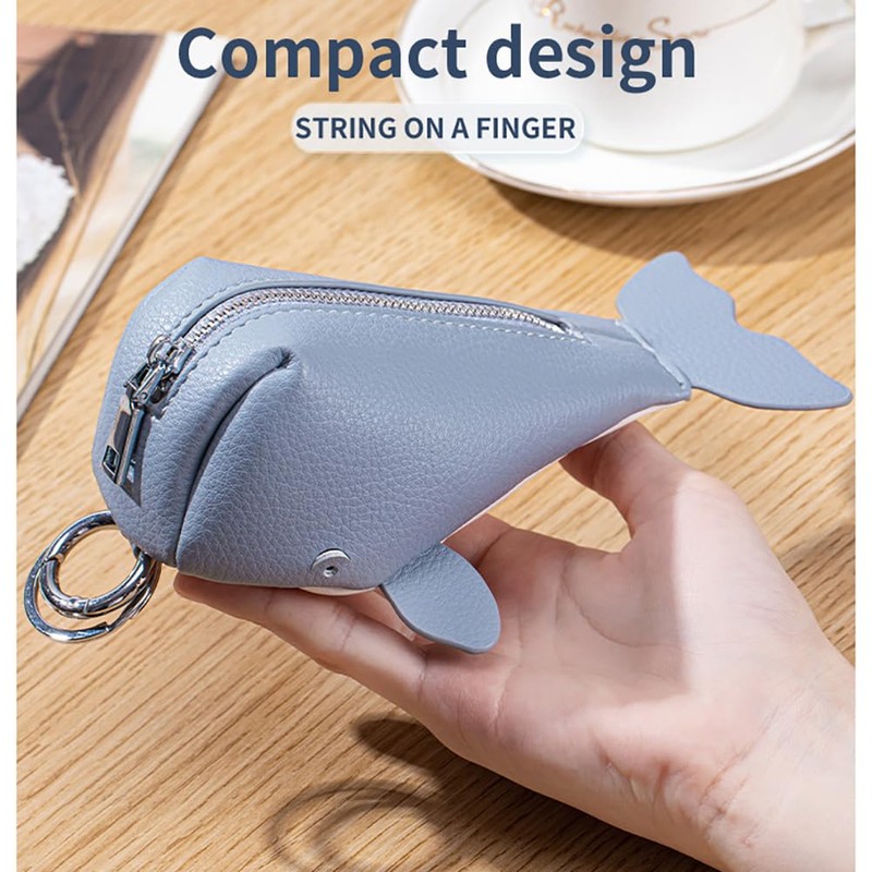 Whale-Shaped Leather Coin Purse Keychain, Cute Animal Pouch for Coins,