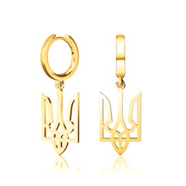 Ukrainian Tryzub Drop Huggie Earrings - Minimalist Design, Genuine 925 Sterling Silver Earrings (Gold-plated sterling silver)
