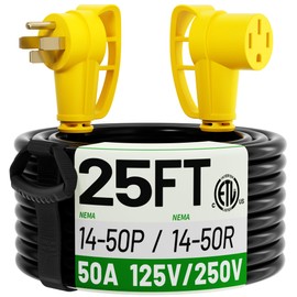 POWGRN NEMA 14-50P to NEMA 14-50R 25FT 50 Amp RV/EV Extension Cord Outdoor with Grip Handle, Flexible 4 Prong Heavy Duty RV Power Cord Waterproof, 50A 125/250V 6250/12500W STW, ETL Listed