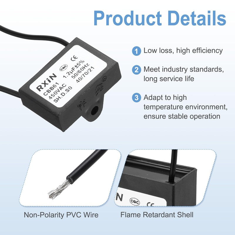 sourcing map CBB61 Capacitor, 1.2uF 450V 2-Wire Ceiling Fan Motor