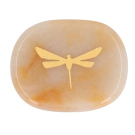 Thumb Worry Stone, Gold Dragonfly Surface Carving Healing Crystal Quartz Palm Stone Meditation Gift for Reiki Meditation Balancing (Type 1)