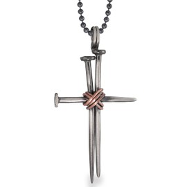 925 Sterling Silver Cross Necklace for Men Pendant for Men Nail Cross Pendant Oxidised Cross Pendant Chain Gothic Punk Rock Jewellery Men Gift (Sterling Silver Ball Chain)