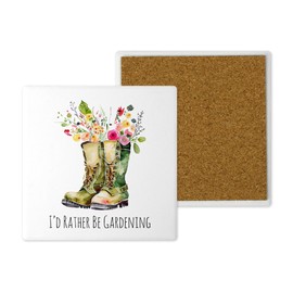 Ceramic Gardening Coasters – Hand-Printed in the UK – 10cm x 10cm – Watercolour Floral Designs – Gift for Garden Lovers (I'd Rather be Gardening)