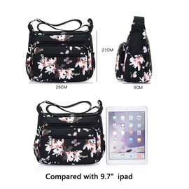 Nawoshow Nylon Floral Multi-Pocket Crossbody Purse Bags for Women Travel Shoulder Bag (Rose)