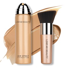 LOKFAR AirBrush Foundation Spray, Silky Mist Spray Makeup Kit with Brush, Full Coverage Foundation for Smooth Radiant Finish, Formula Breathable Lightweight Hydrating | #05 Sand
