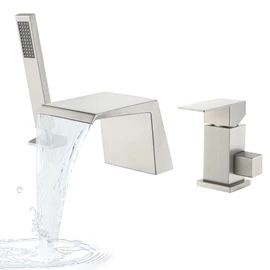 LIWEIKE Roman Tub Faucet with Sprayer Deck Mount Tub Faucet with Hand Shower for 3 Hole Roman Waterfall Faucet with Hand Shower Brushed Nickel
