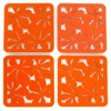 Square Floral Cutwork Reversible Felt Coasters, Set of 4 (Orange)