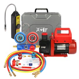 PB Motor Tech Vacuum Pump & Gauge Set - 4.5 CFM Pump with 3 Way Aluminum Manifold Gauge, with Leak Detector & PVC Storage Case - for R134A, R410A, R22, R404A Refrigerants & AC Maintenance