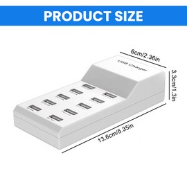 10 Port USB Charger, 50 W 5 V USB Charger Multiple, 10 Ports USB Hub Charging Station Quick Charging for Mobile Phones Tablets Game Consoles (EU Plug)