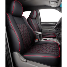 Coverado Tacoma Seat Covers, Car Seat Covers Front Seats, Leather Seat Covers for Cars Car Seat Protector Cushion Tacoma Accessories Custom Fit 2005-2023 Toyota Tacoma Double/Crew Cab(Red)