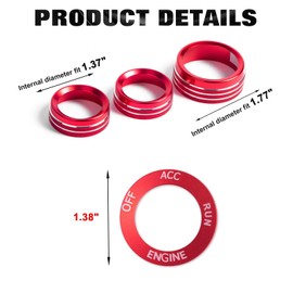 x xotic tech 4PCS Engine Start Stop Sticker Volume AC Radio Switch Button Knob Decor Ring Cover Compatible with Dodge Challenger Charger or Chrysler 300 2015-up (Red)