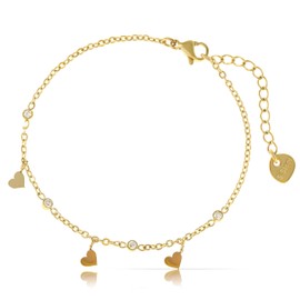 Made by Nami Filigree Women's Gold or Silver Bracelet with Heart Pendant Women's Bracelet with Gemstones Made of Surgical Stainless Steel 16 + 3 cm Hypoallergenic Waterproof Jewellery, adjustable