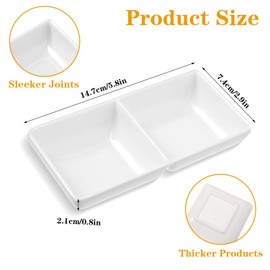 Tolare 16 Pcs Sauce Dish, Dual Dipping Bowls Large Capacity Dual Sauce Bowls, Soy Two Compartments Party Trays Divided Fondue Plates for Restaurant Kitchen Sushi Soy Sauce (White)