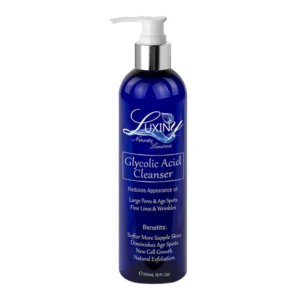 Luxiny Glycolic Acid Face Wash Exfoliating Cleanser & Pore Minimizer for Women/Men, 8 oz Vegan Natural 10% AHA Facial & Acne Body Wash