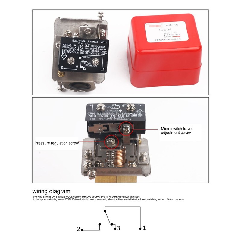 Water Flow Switch Paddle Control Brass SPDT Contacts 15A Flow