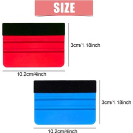 2 PCS Plastic Felt Edge Squeegee, 4 Inch Car Vinyl Wrap Applicato Scraper, Squeegee Smoothing Window Tool for Window Tinting Film and Install Wallpaper (Blue and Red)