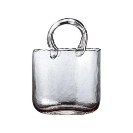 Glass Bag Vase, Hand Purse Vase with Fish Bowl, Transparent Hand Basket Unique Vase Creative Bag Fish Tank, Clear Glass Vase for Living Room Kitchen Garden Wedding Decor