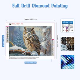 NAIMOER Diamond Painting Owl, Diamond Painting Adult Diamond Painting Winter Adult Pictures Animals Diamond Painting Children 5D Diamond Painting Embroidery for Home Decor (30 x 40 cm)