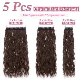 SLEEKALON Clip in Hair Extensions,5PCS 24" Thick Long Loose Waves Curly Hair Extensions Invisible Lace Weft Natural Synthetic Hairpieces for Women M4