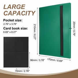 sourcing map 4 Pocket Trading Card Binder, PU Cover Card Collection Binder 160 Side Loading Card Binder Card Album Folder for TCG, Game Cards, Sports Cards(Green)