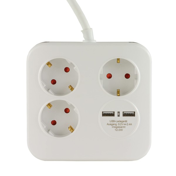REV Power Strip PowerQuad 3-Way with 2 USB Ports Maximum