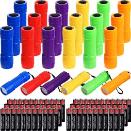 20 Pack 9-LED Mini Flashlight Set with 60 Pieces AAA Batteries, Flashlight Kids Handheld Flashlights Bulk for Gifts Camping Accessories Supplies, Assorted Colors
