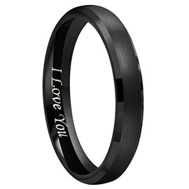CROWNAL 4mm 6mm 8mm Black Tungsten Couple Wedding Bands Rings Men Women Dome Brushed Finish Beveled Edges Engraved I Love You Size 3.5 To 17 (4mm,10)