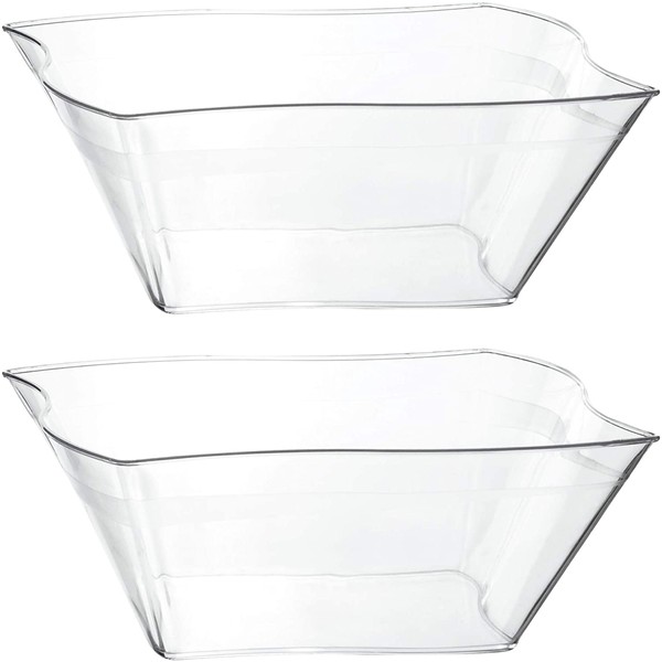 Plasticpro Disposable Elegant Wave Design Square Plastic Clear Serving Bowls Medium Size, Heavy Duty, for Party's Snack or Salad Bowl, Pack of 8