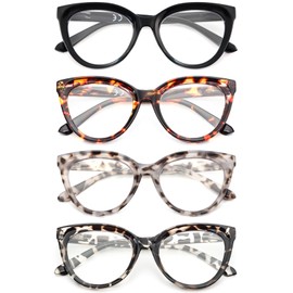 REAVEE 4 Pack Fashion Oversized Cat Eye Reading Glasses for Women, Large Stylish Computer Blue Light Blocking Readers with Spring Hinge 2.5