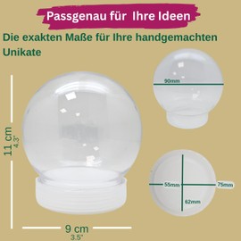 Craft Set DIY Snow Globe Plastic with 1 x Snow | Do it Yourself Snow Globe Set Ball | Round Shape 90 x 110 mm | Base White | Double Base | 40134