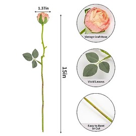 DuHouse - 24 rosas artificiales clásico de seda con tallo, ramos de rosas falsas para arreglo, centro de mesa, fiesta, decoración del hogar (degradado rosa claro)